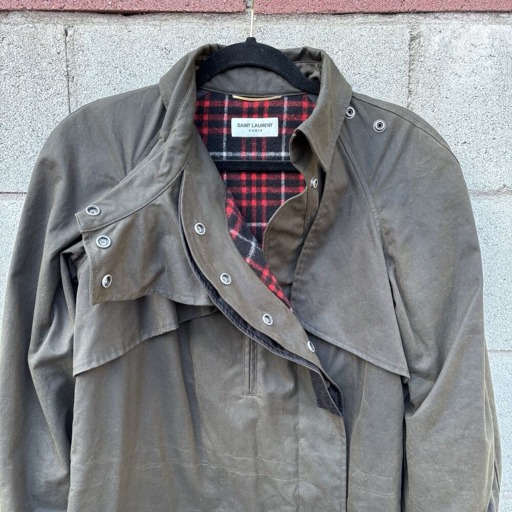 Saint Laurent Women’s Waxed Cotton Military Parka Jacket Army Green Sz 36 - Picture 4 of 12